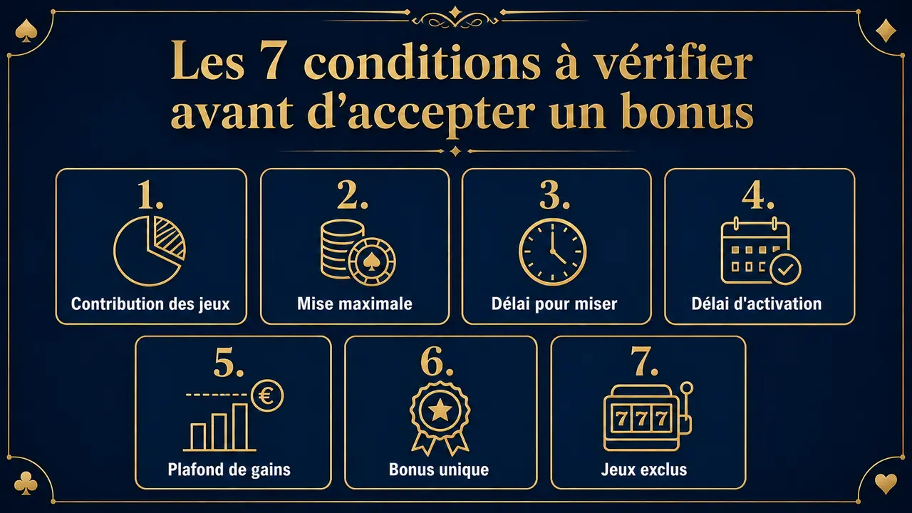 Les 7 conditions a verifier avant d'accepter un bonus de casino avec wager