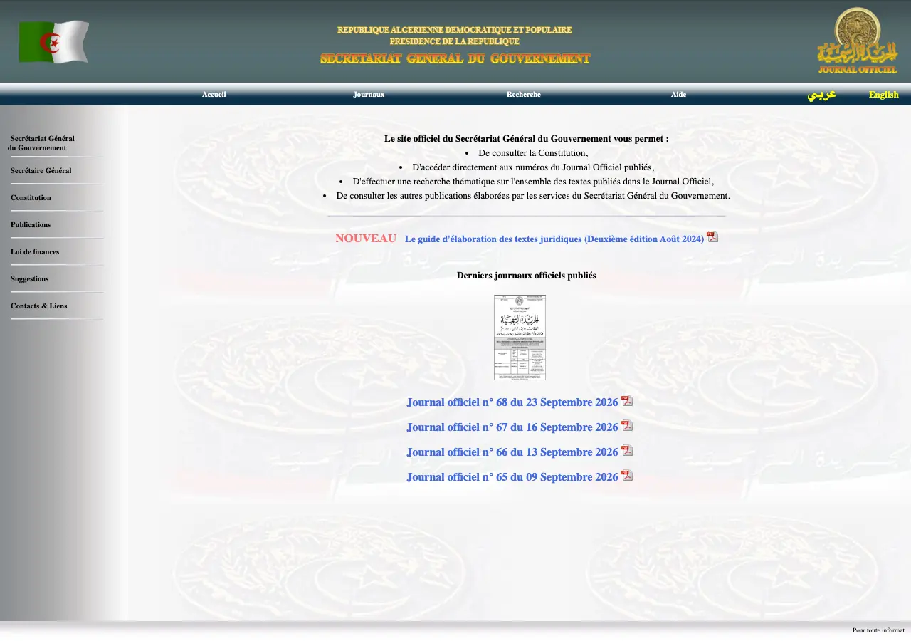 Site officiel du Journal officiel de la République algérienne (joradp.dz)