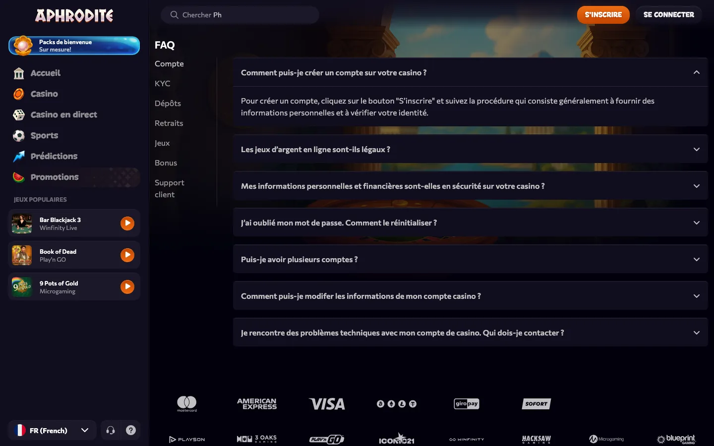 FAQ et moyens de paiement