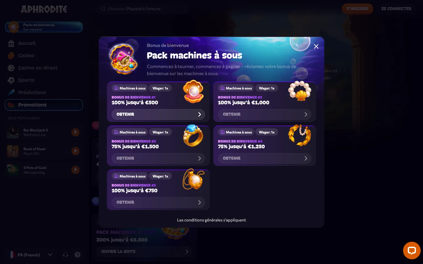 Les cinq paliers du pack de bienvenue