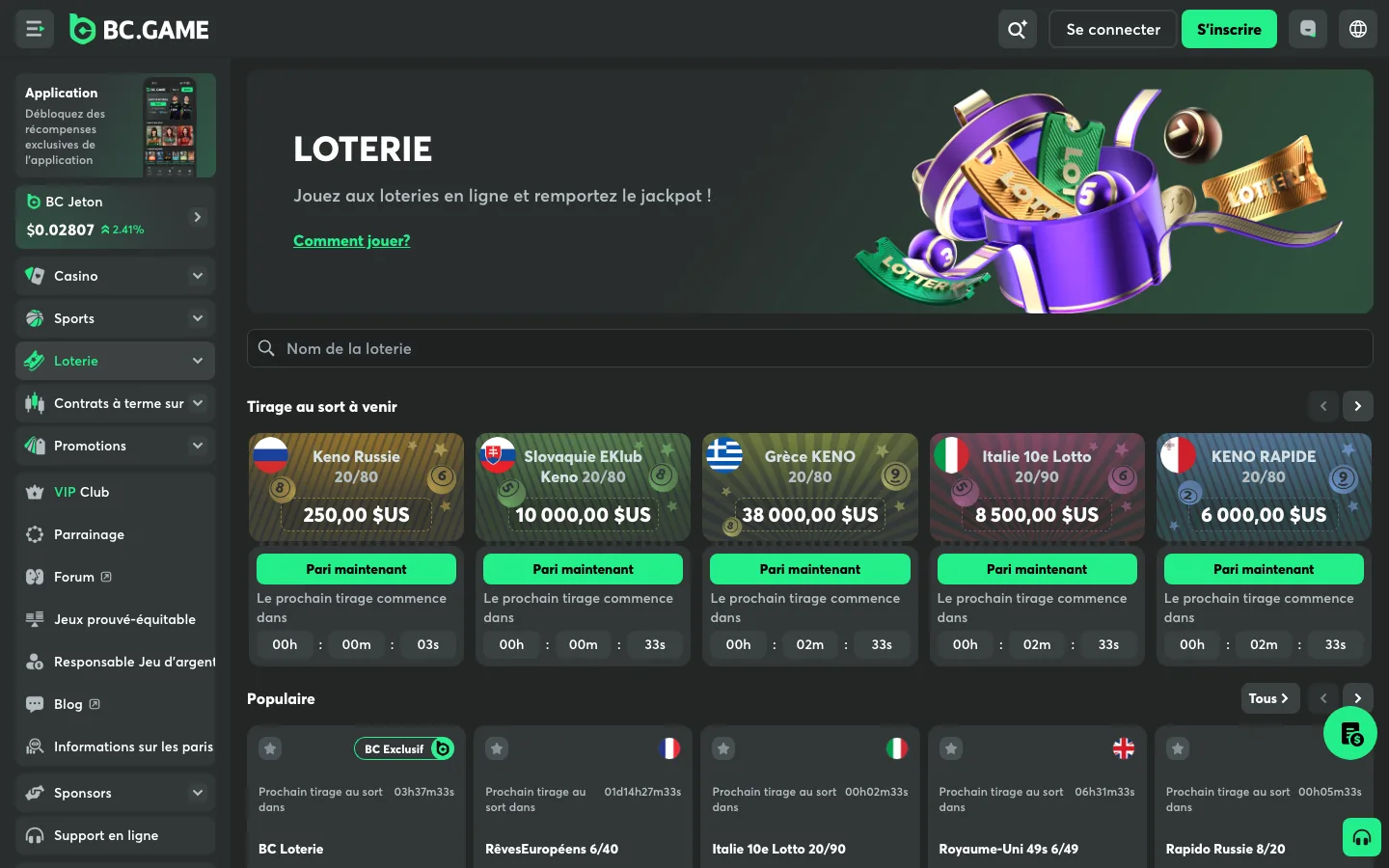 Loteries et tirages Keno
