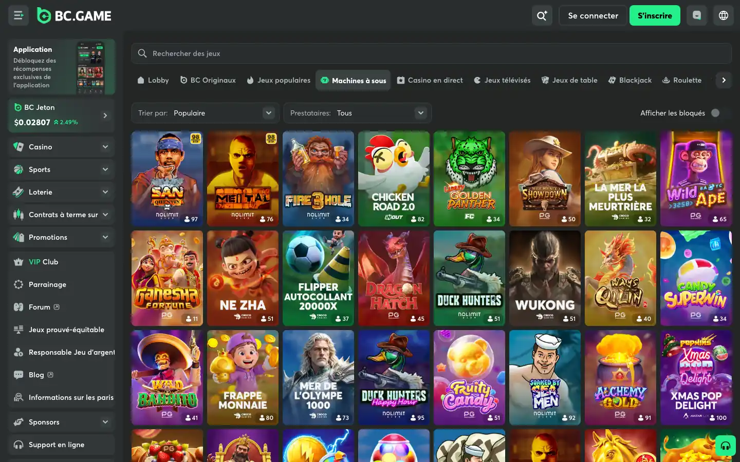 Catalogue de machines à sous