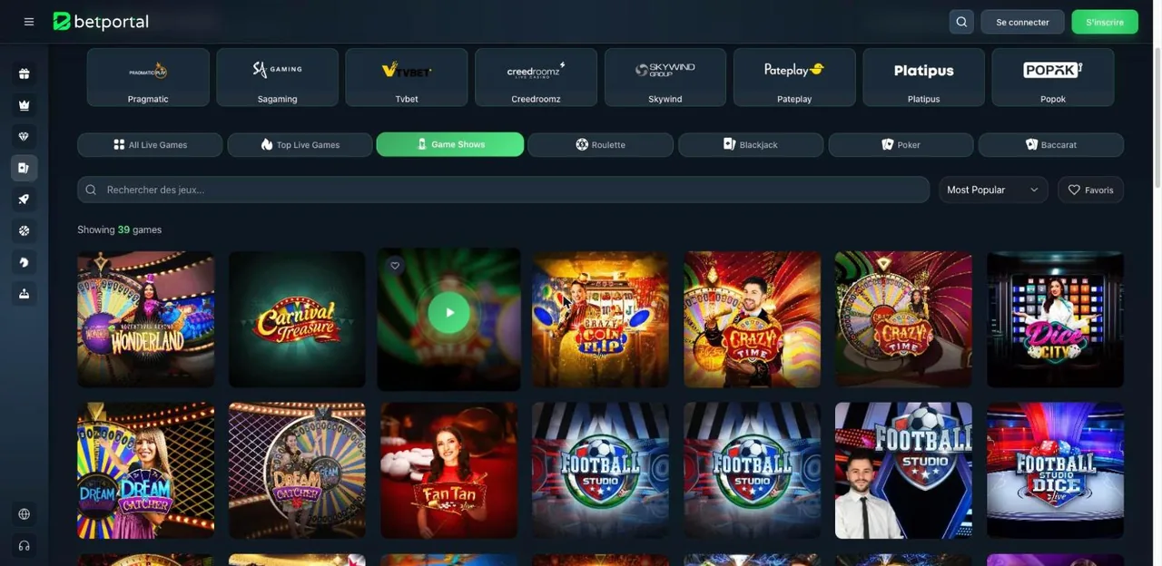 Jeux télévisés du casino en direct de BetPortal (Crazy Time)