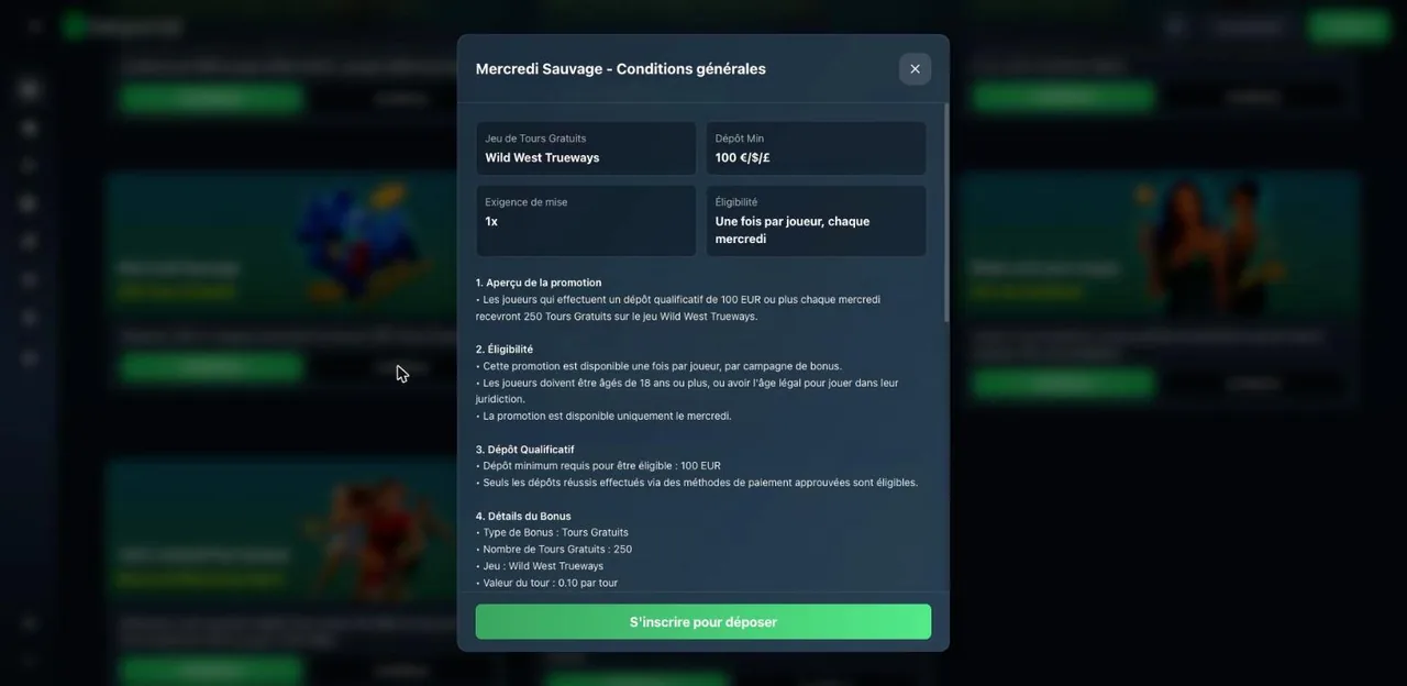 Conditions générales de la promotion Mercredi Sauvage de BetPortal