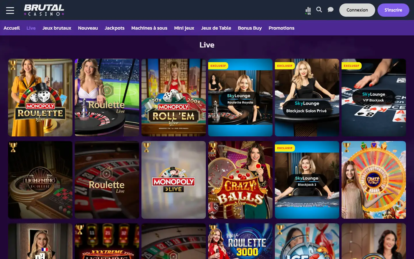Casino en direct de Brutal Casino avec les tables exclusives SkyLounge