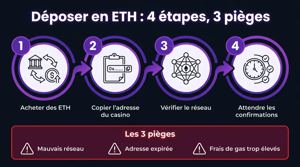 Les quatre étapes d'un dépôt en ETH sur un casino Ethereum et les trois pièges à éviter