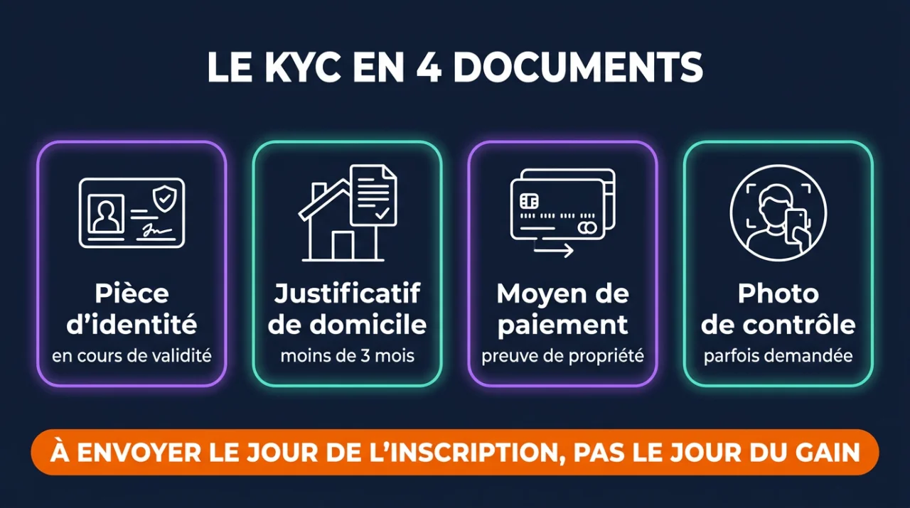 Infographie : les quatre documents demandés à la vérification d'identité d'un casino en ligne