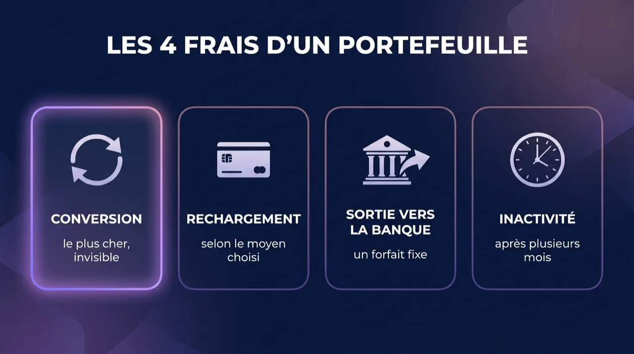Les 4 frais d'un portefeuille électronique au casino : la conversion de devise, le rechargement, la sortie vers la banque et l'inactivité