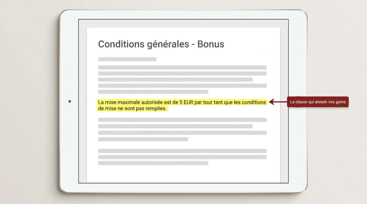 Extrait de conditions générales avec la clause de mise maximale surlignée