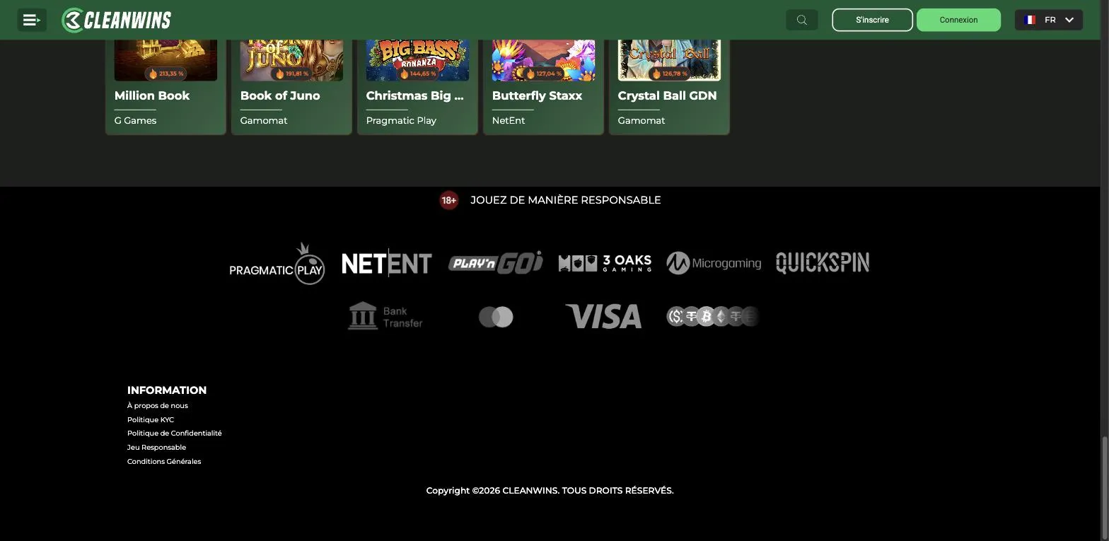 Footer CleanWins avec providers et paiements