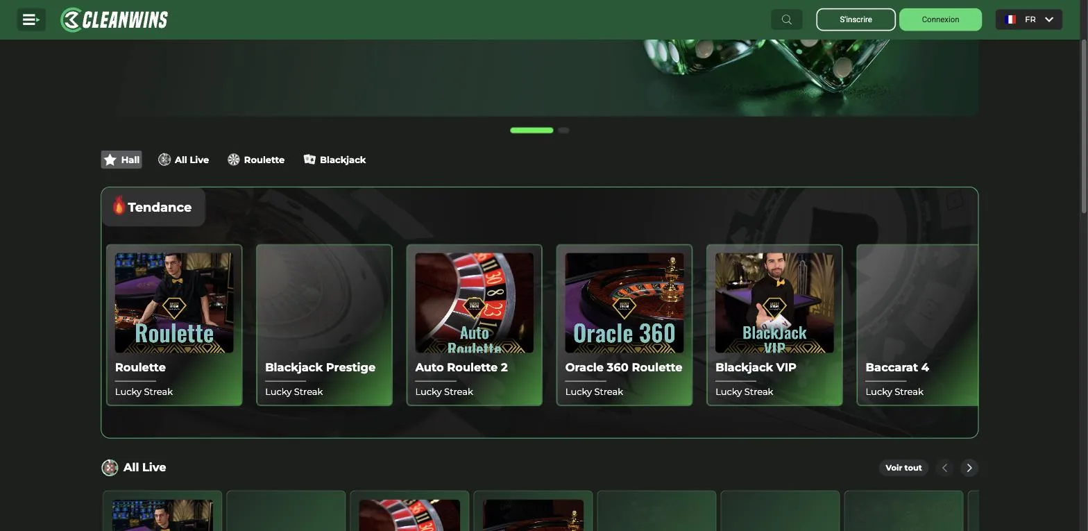 Casino en direct Lucky Streak sur CleanWins