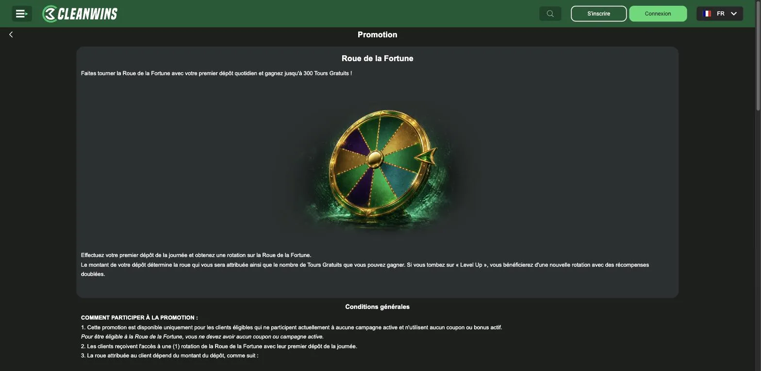 Roue de la Fortune CleanWins Casino