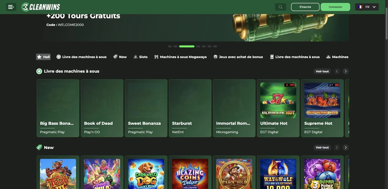 Lobby des machines à sous de CleanWins Casino