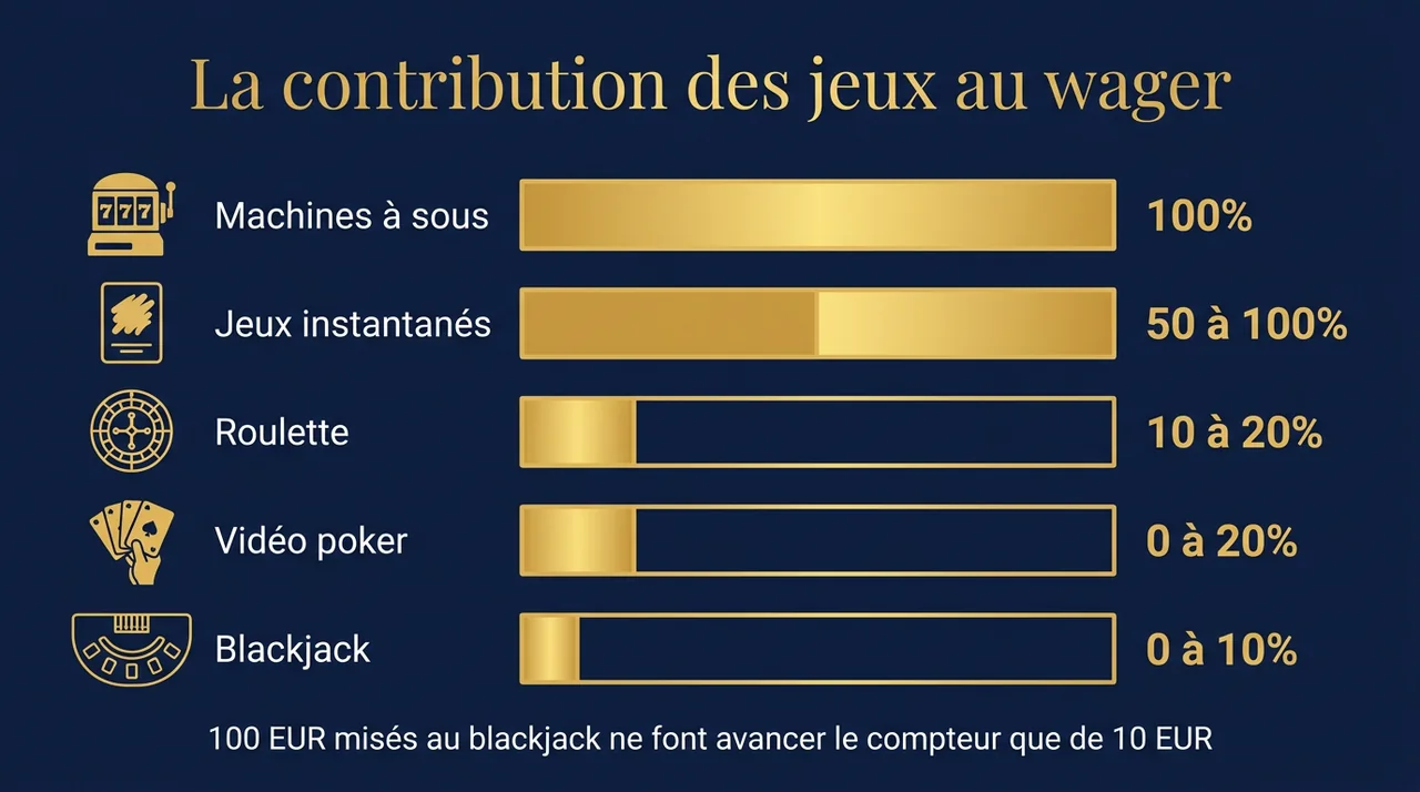 Infographie : la contribution des jeux au wager, des machines à sous à 100 % au blackjack à 10 %