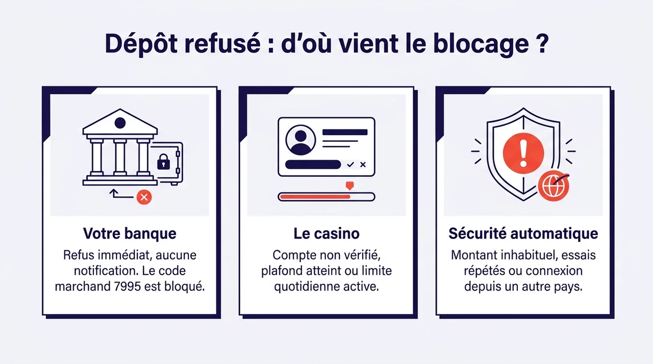 Dépôt Mastercard refusé au casino : les trois origines du blocage