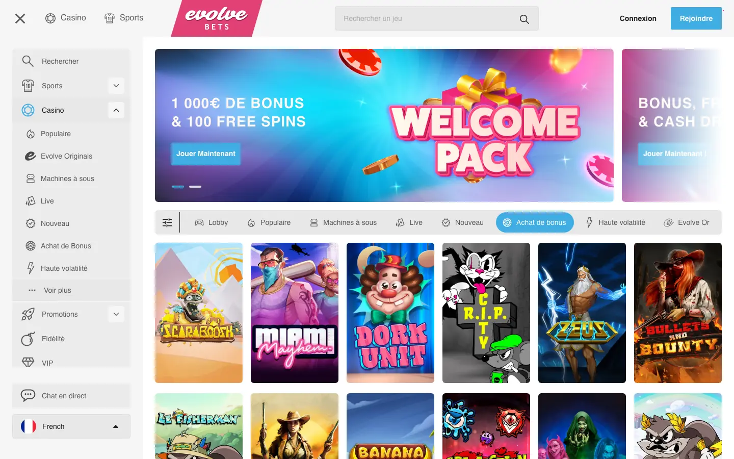 La section achat de bonus