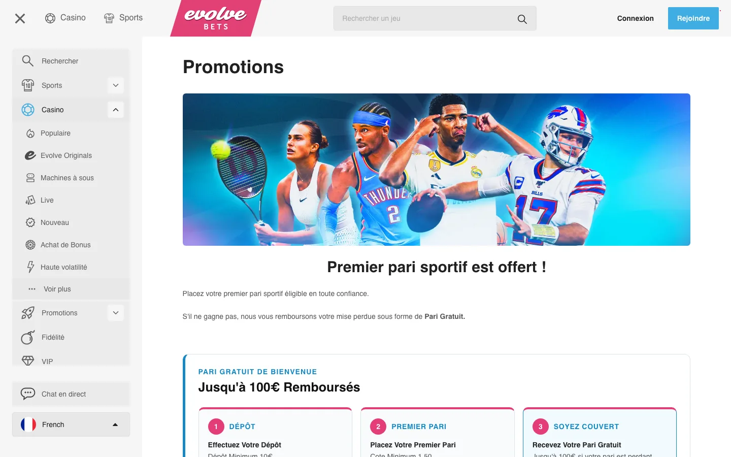 Le pari sportif de bienvenue, remboursé jusqu'à 100 €