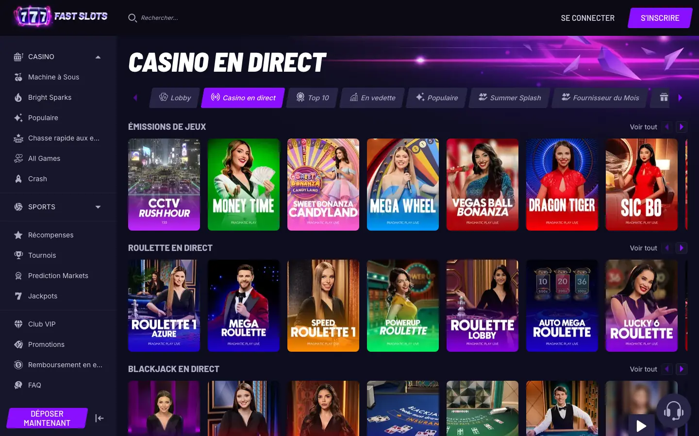 Casino en direct de Fastslots signé Pragmatic Play Live