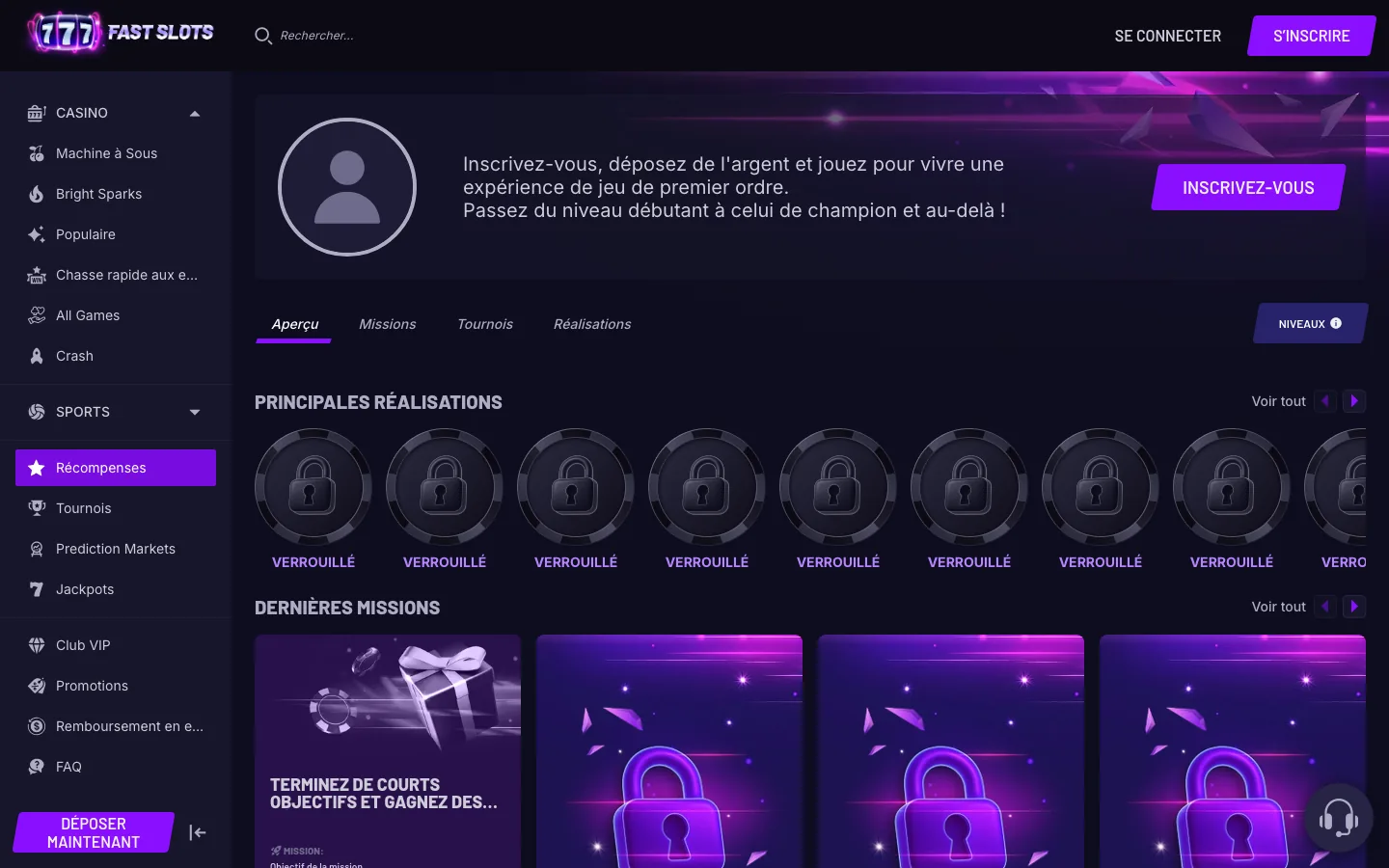 Missions et récompenses de Fastslots