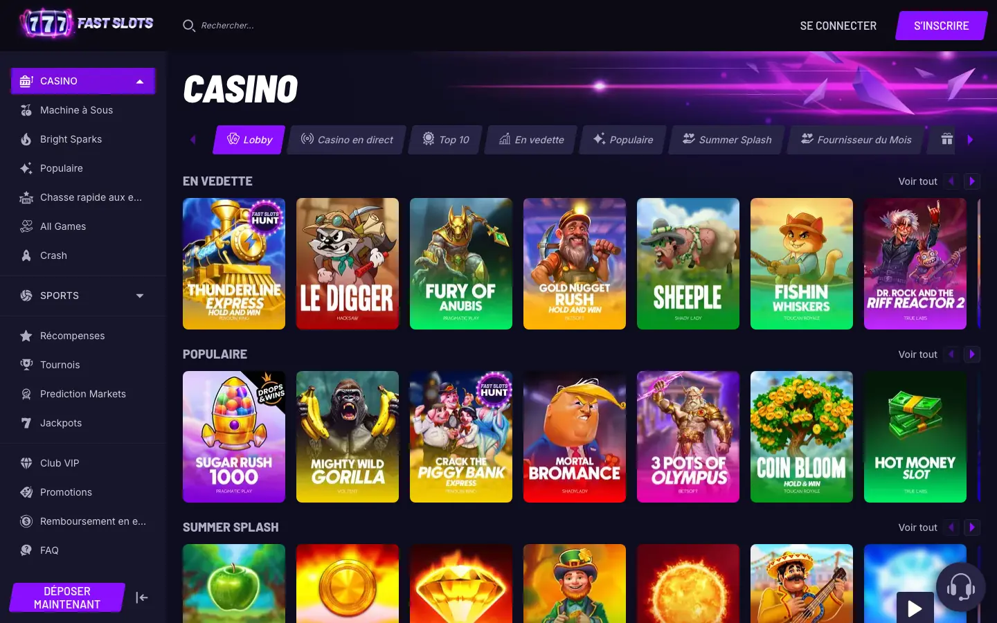 Lobby des machines à sous de Fastslots