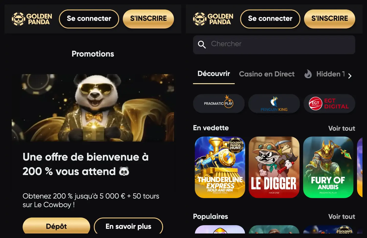 Promotions et lobby sur mobile