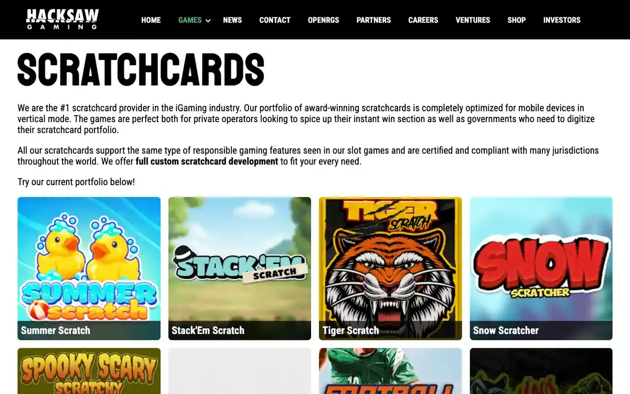 Les cartes à gratter et jeux instantanés de Hacksaw Gaming
