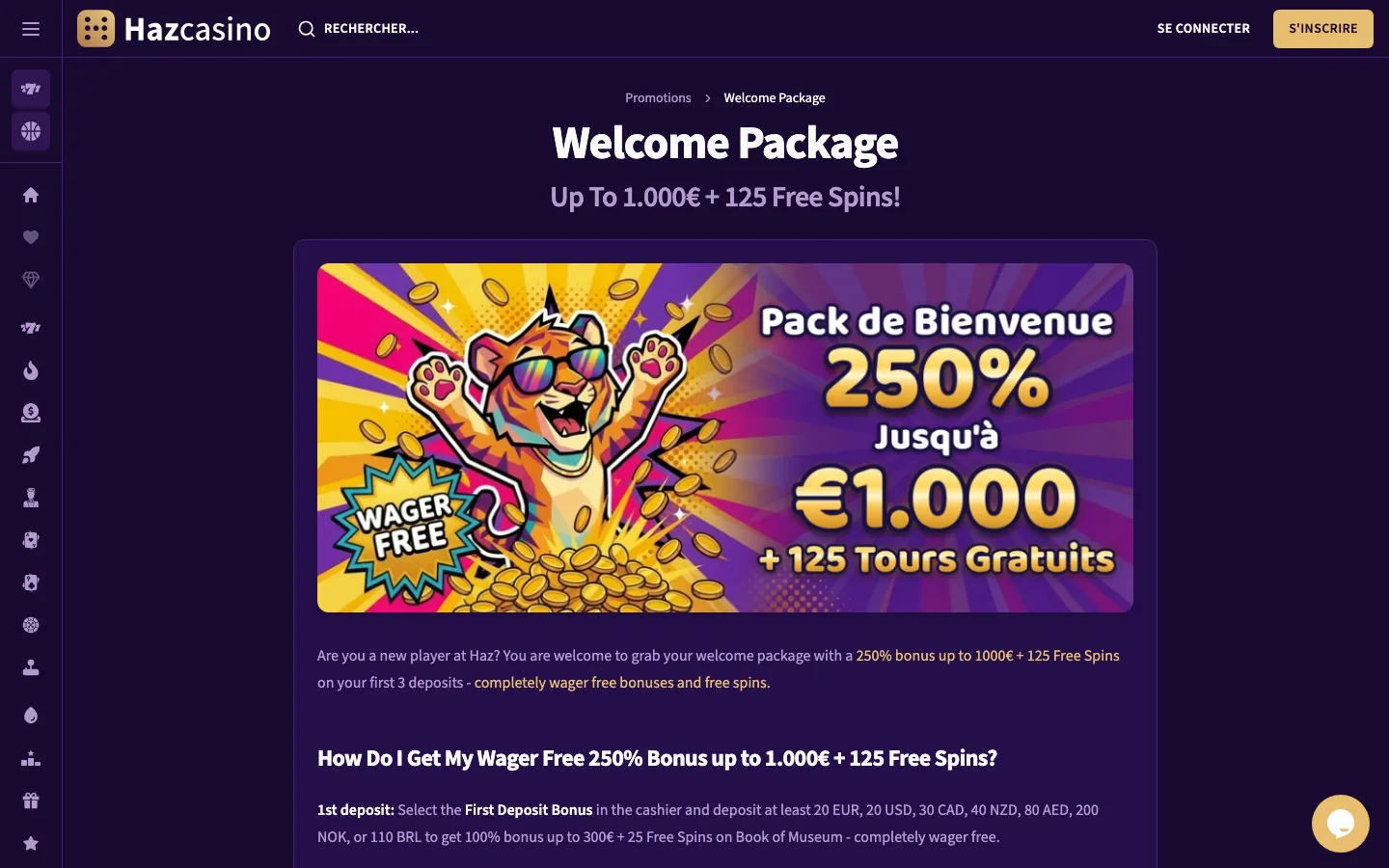 Le forfait de bienvenue 250 % jusqu'à 1 000 €