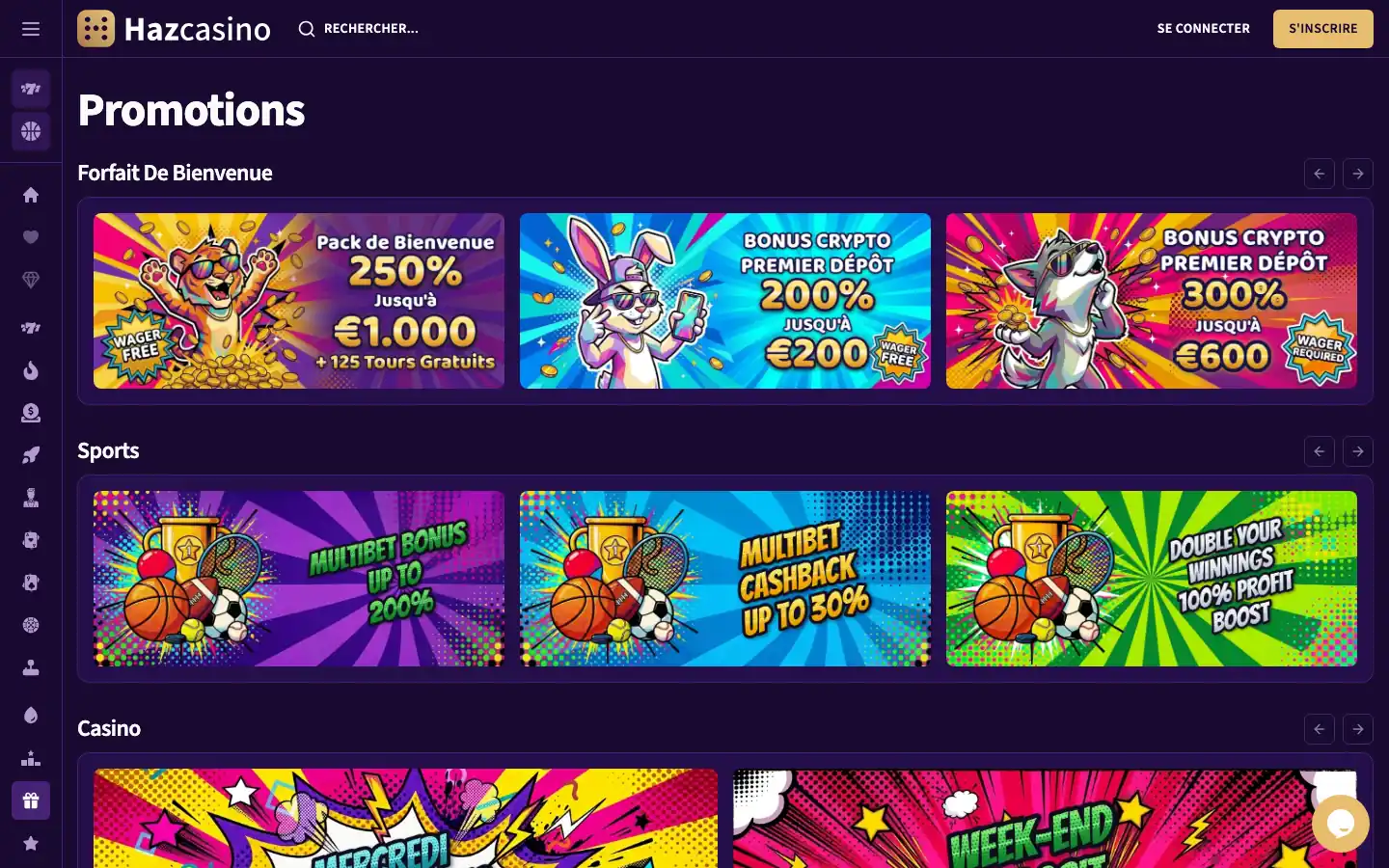 Les promotions casino, crypto et sport