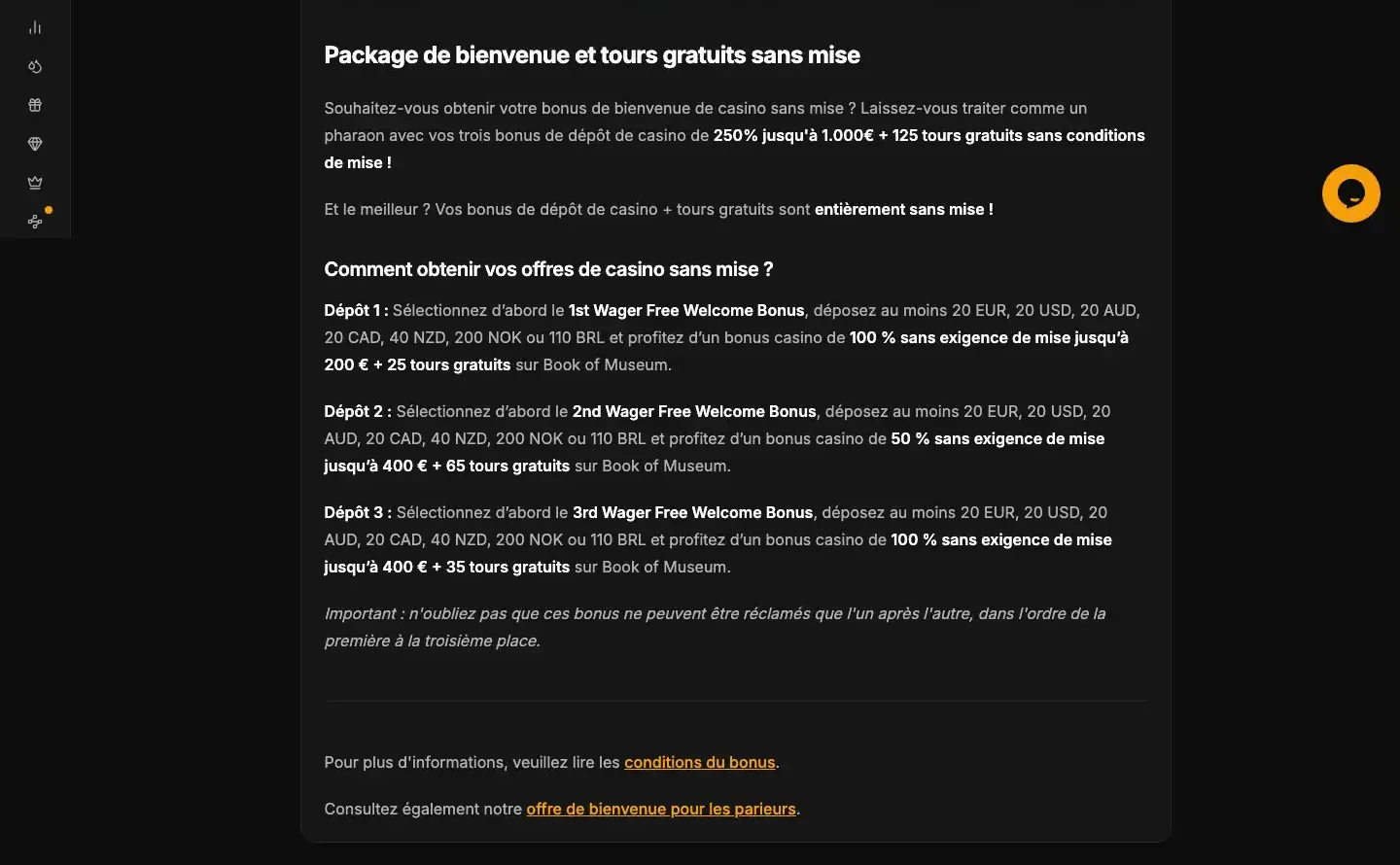 Le détail des trois dépôts du pack sans mise