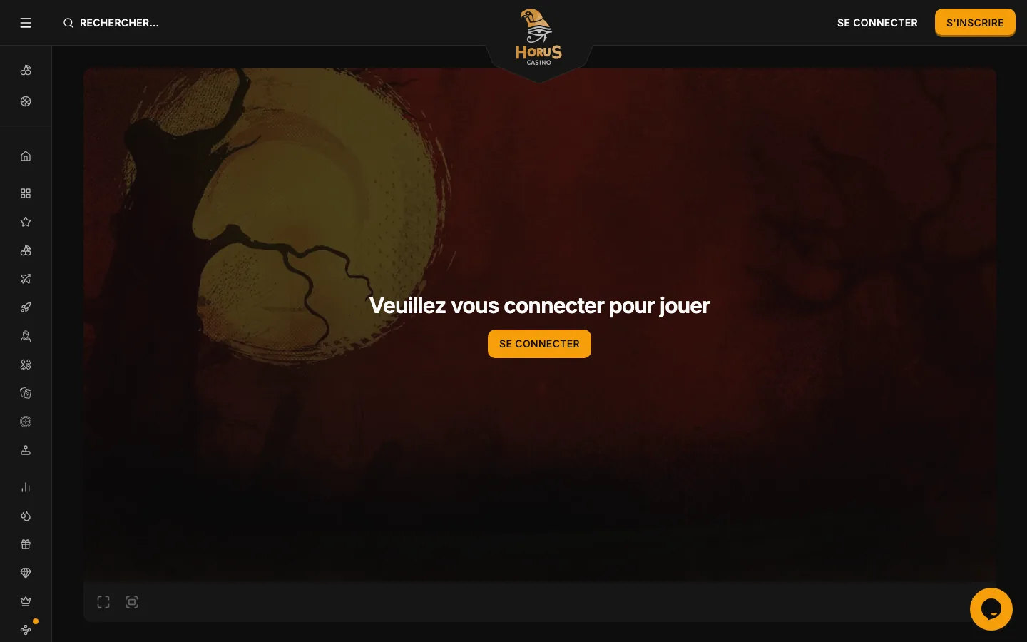Horus Casino demande de se connecter pour lancer une machine à sous, sans mode démo