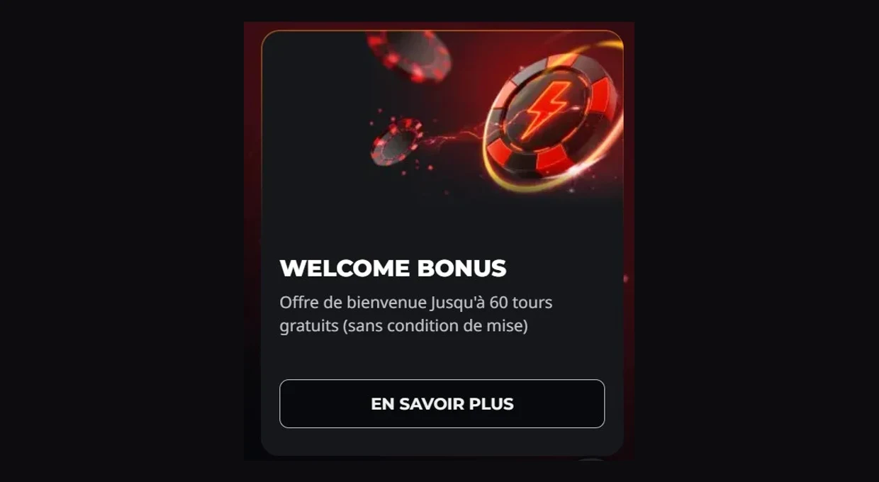 Carte du bonus de bienvenue d'Instant Casino, 60 tours gratuits sans wager