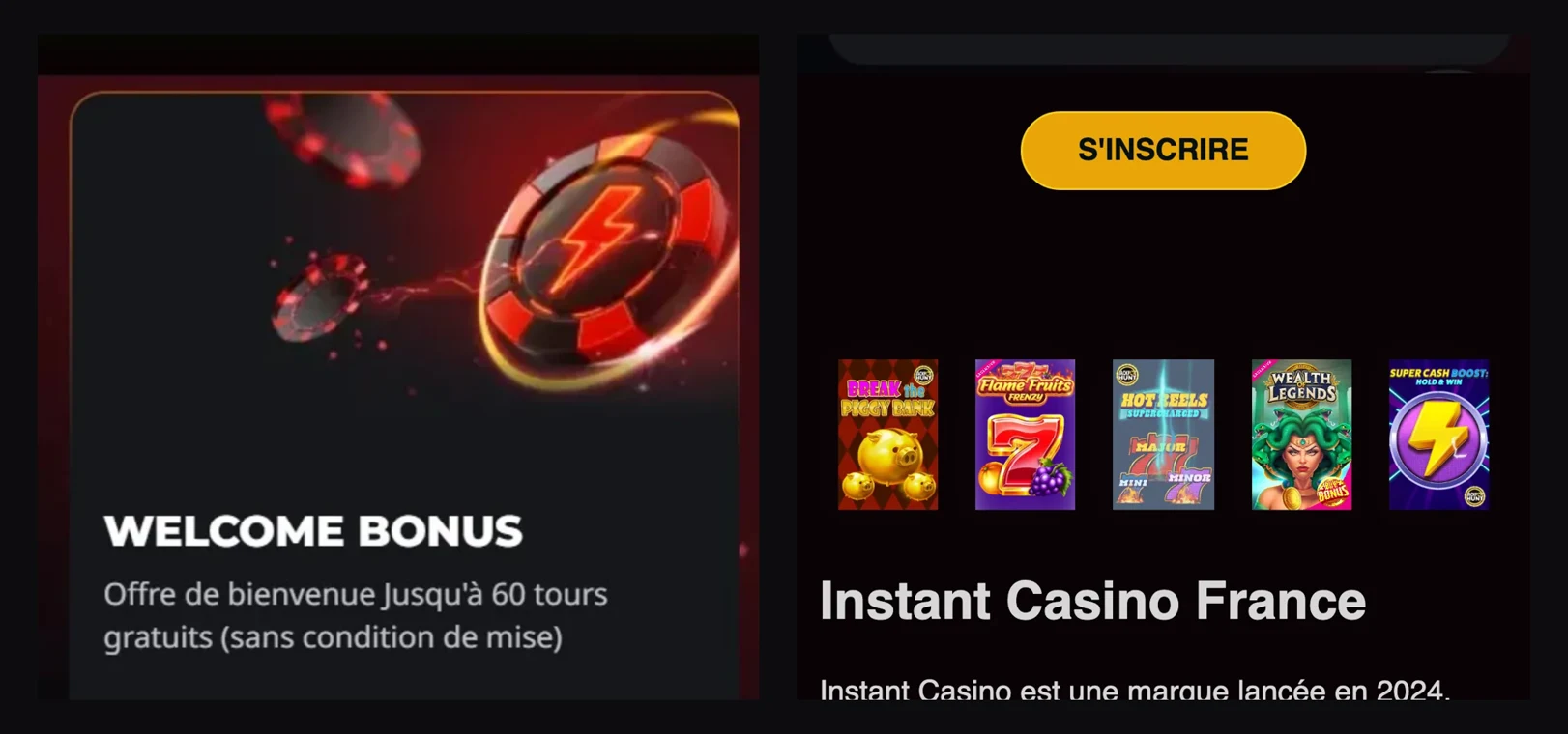 Version mobile d'Instant Casino : accueil, bonus de bienvenue et machines à sous