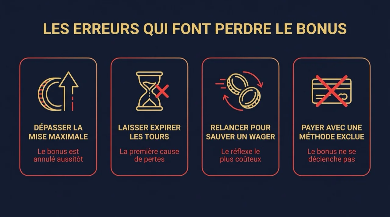 Infographie : les quatre erreurs qui font perdre un bonus de tours gratuits