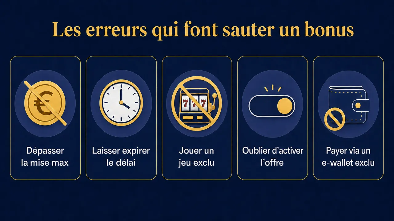 Infographie : les 5 erreurs qui font sauter un bonus de casino