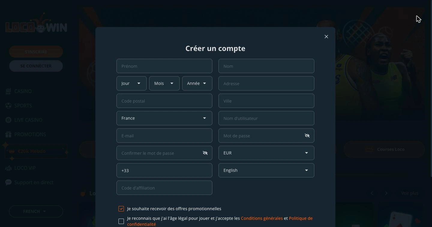 Le formulaire d'inscription