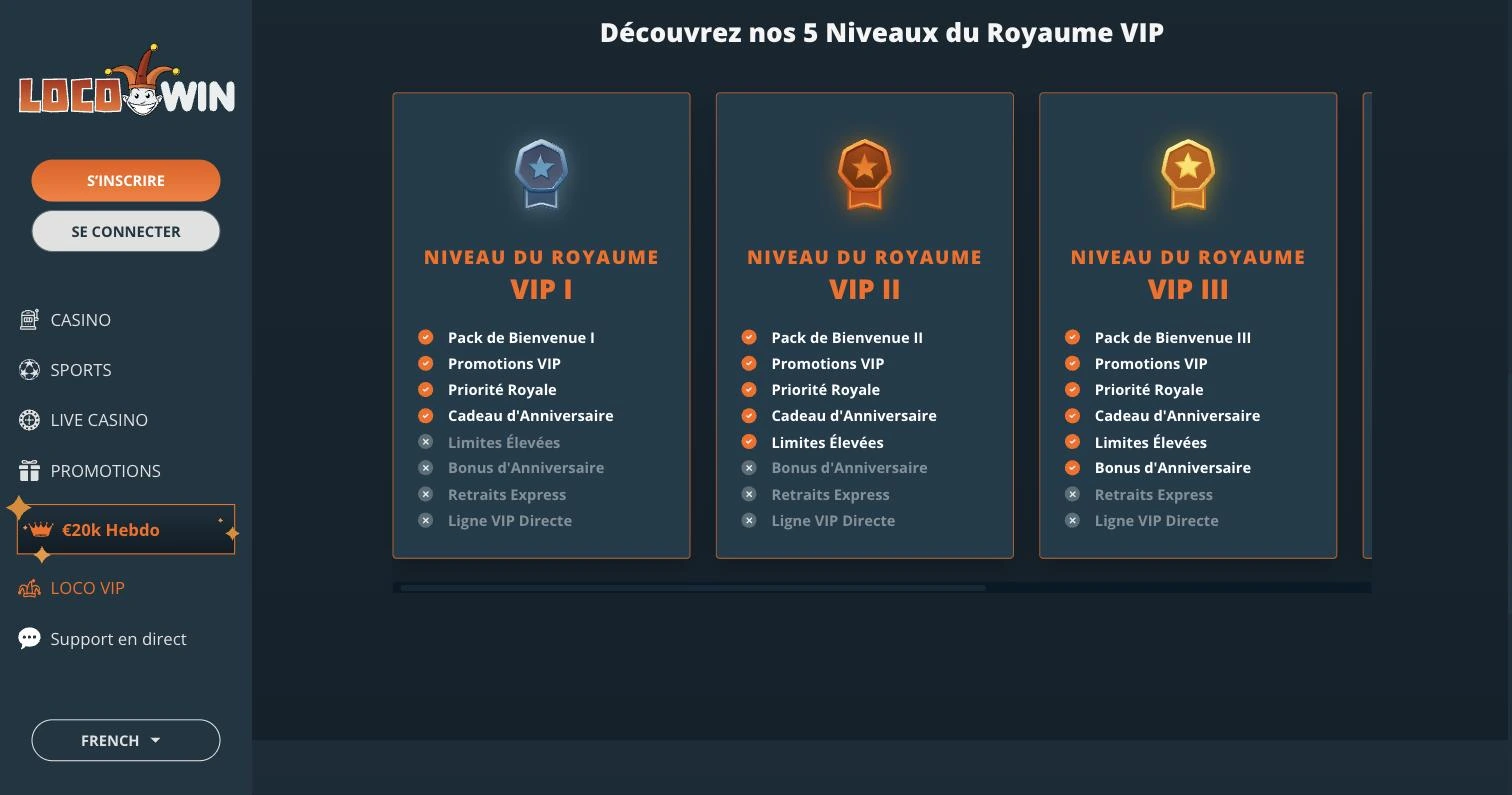 Les cinq niveaux du Royaume VIP