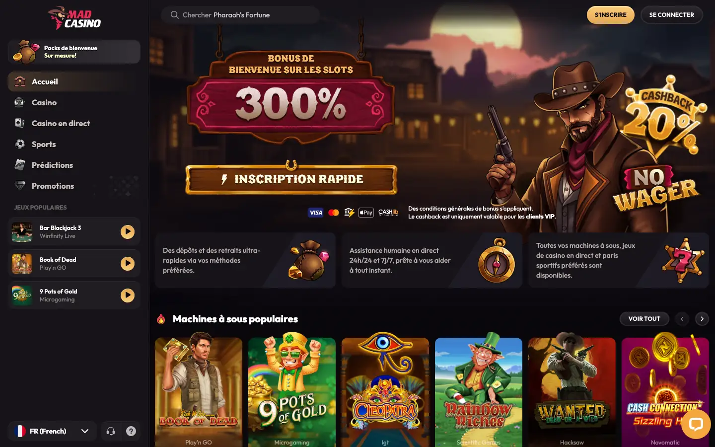 Page d'accueil et bonus 300 % sans wager