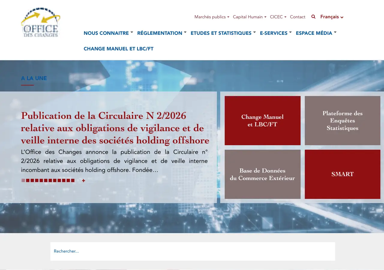 Site officiel de l'Office des Changes du Maroc