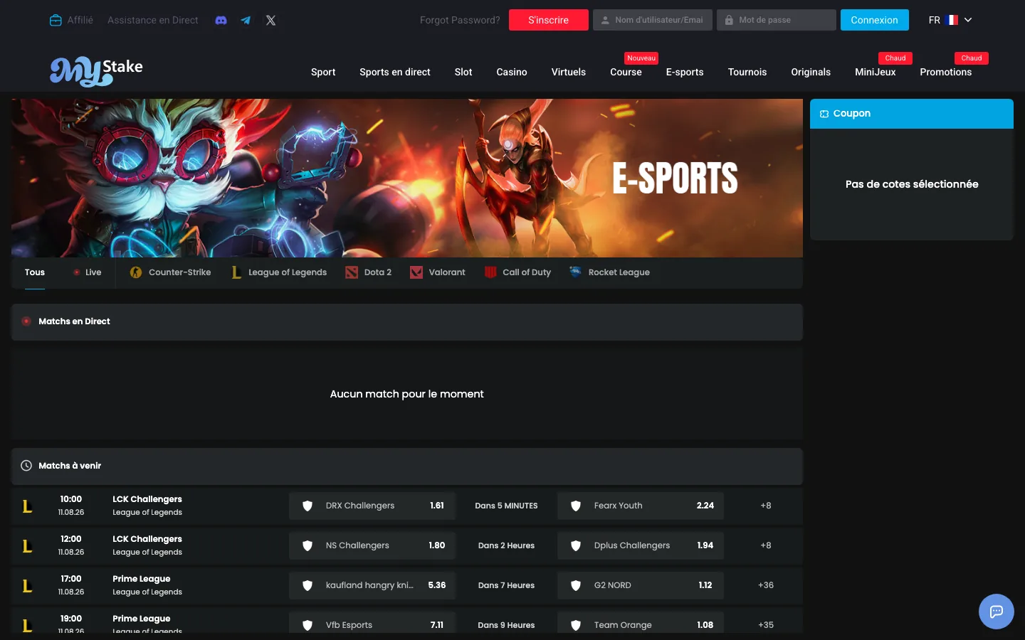 Section esport : CS, League of Legends et Dota 2