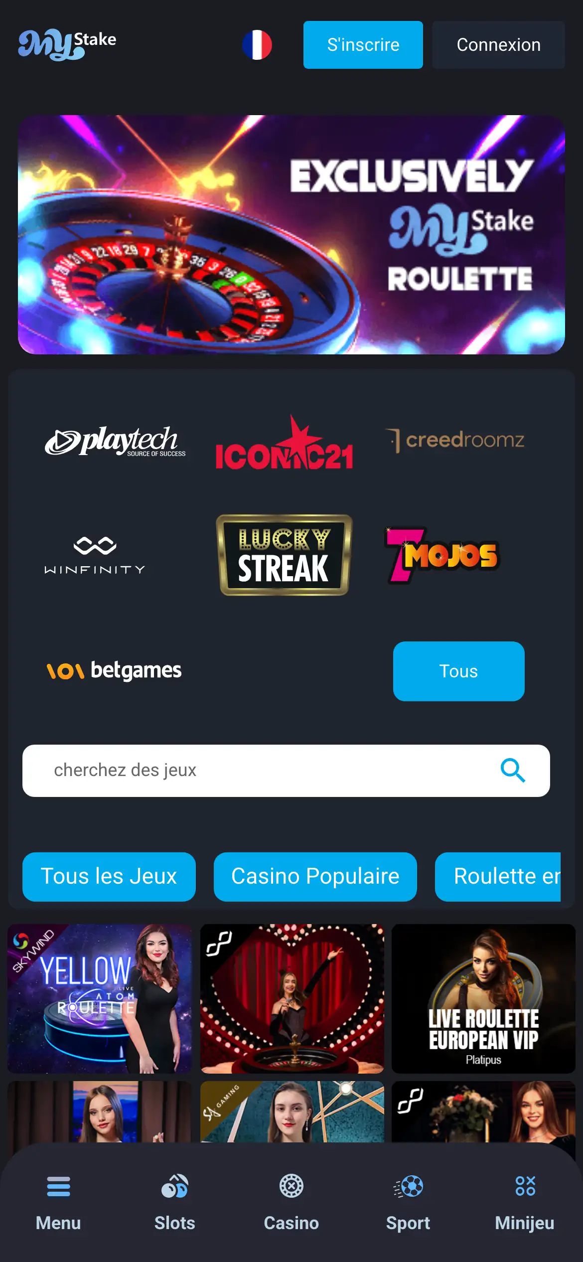 Tables de casino en direct affichées sur mobile