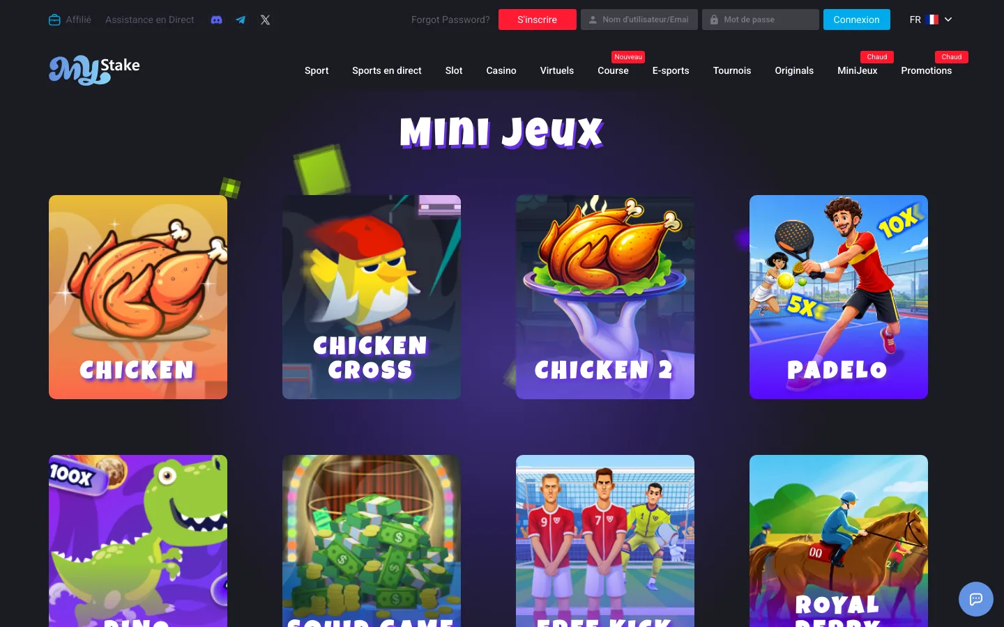 Les mini-jeux maison : Chicken, Dino, Squid Game et JetX