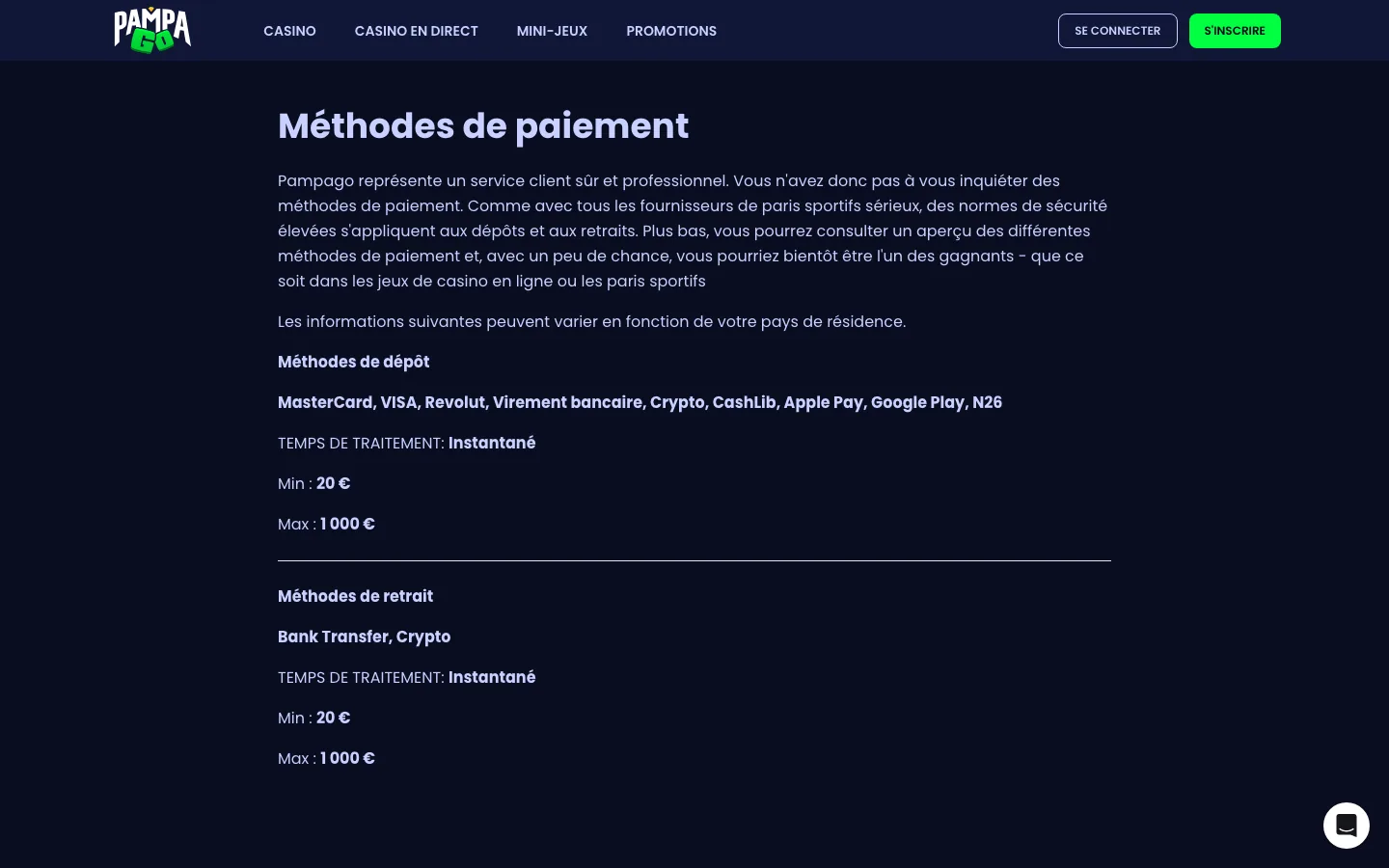 Méthodes de paiement