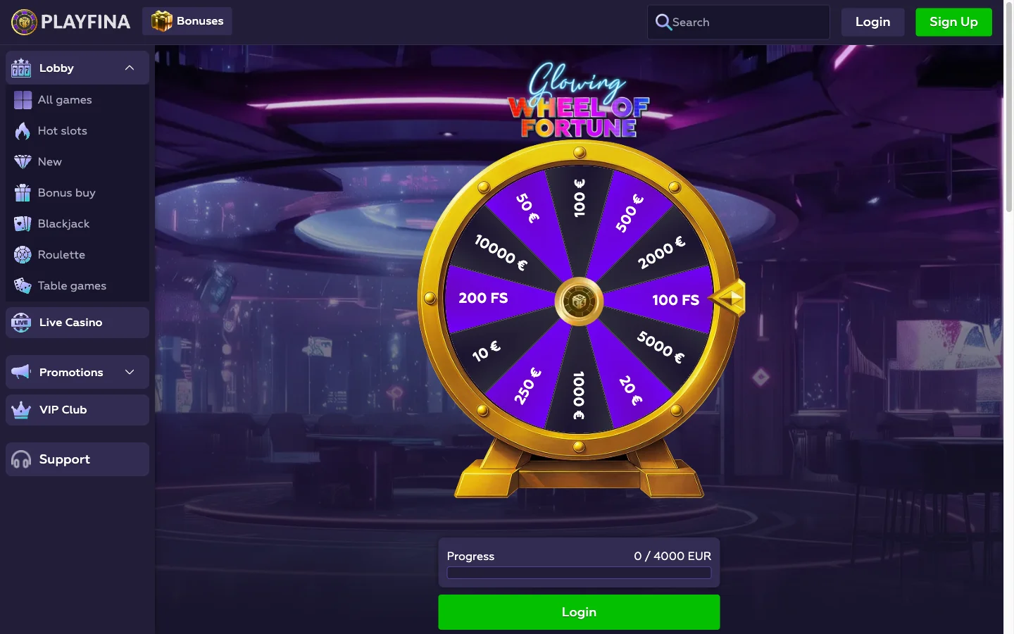 Roue de la fortune de Playfina, débloquée tous les 4 000 € misés