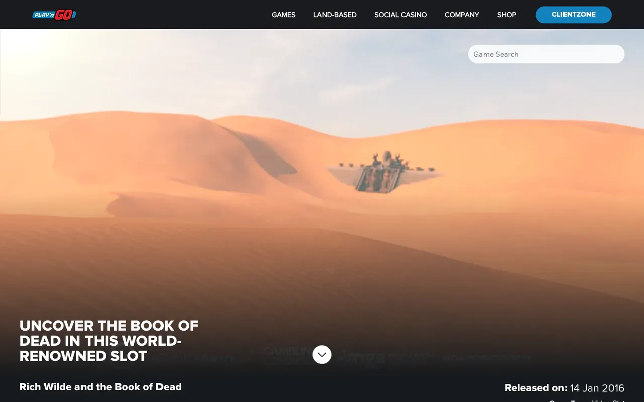 Page officielle de la machine à sous Book of Dead de Play'n GO
