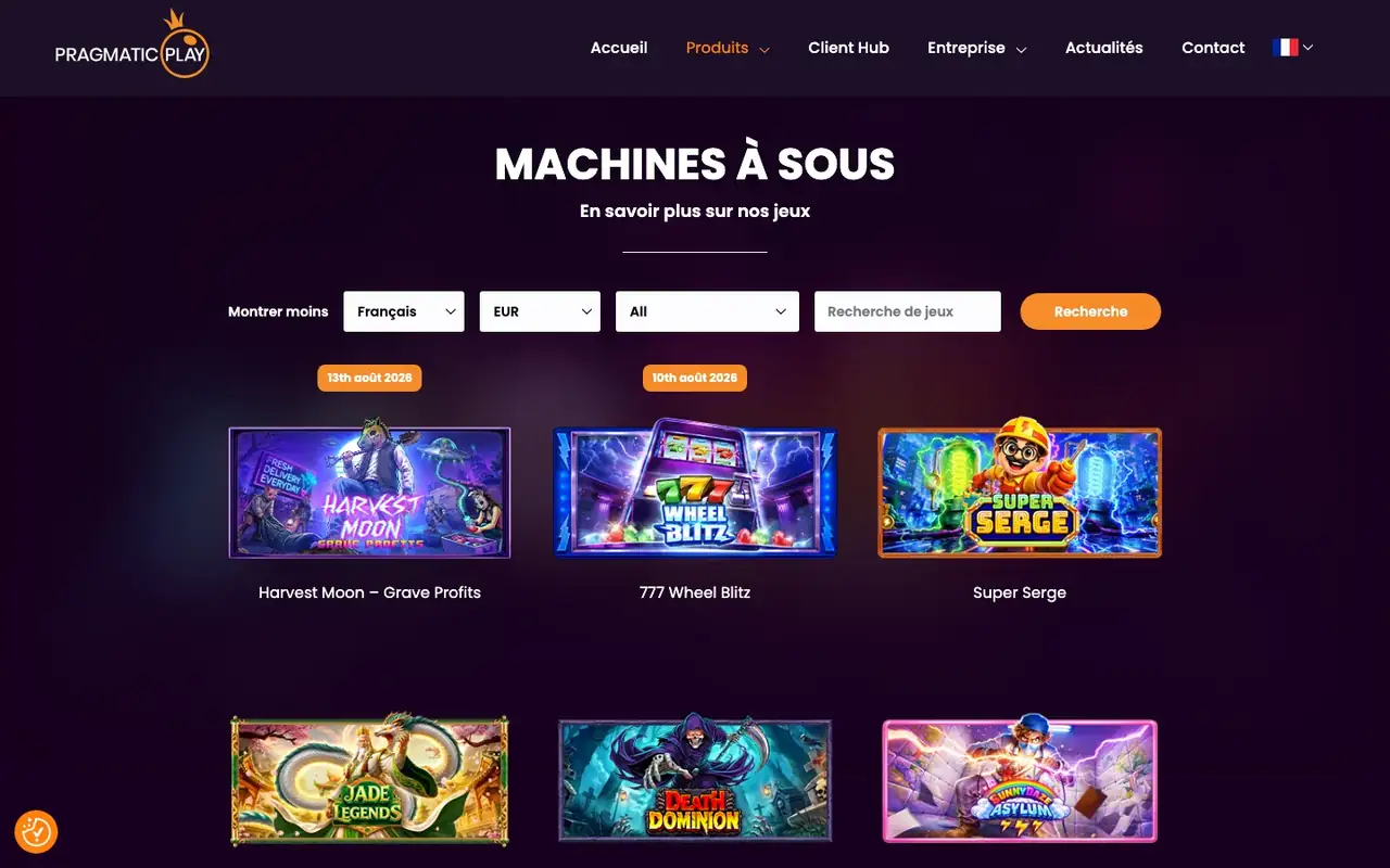 Catalogue officiel des machines à sous Pragmatic Play avec les dates de sortie