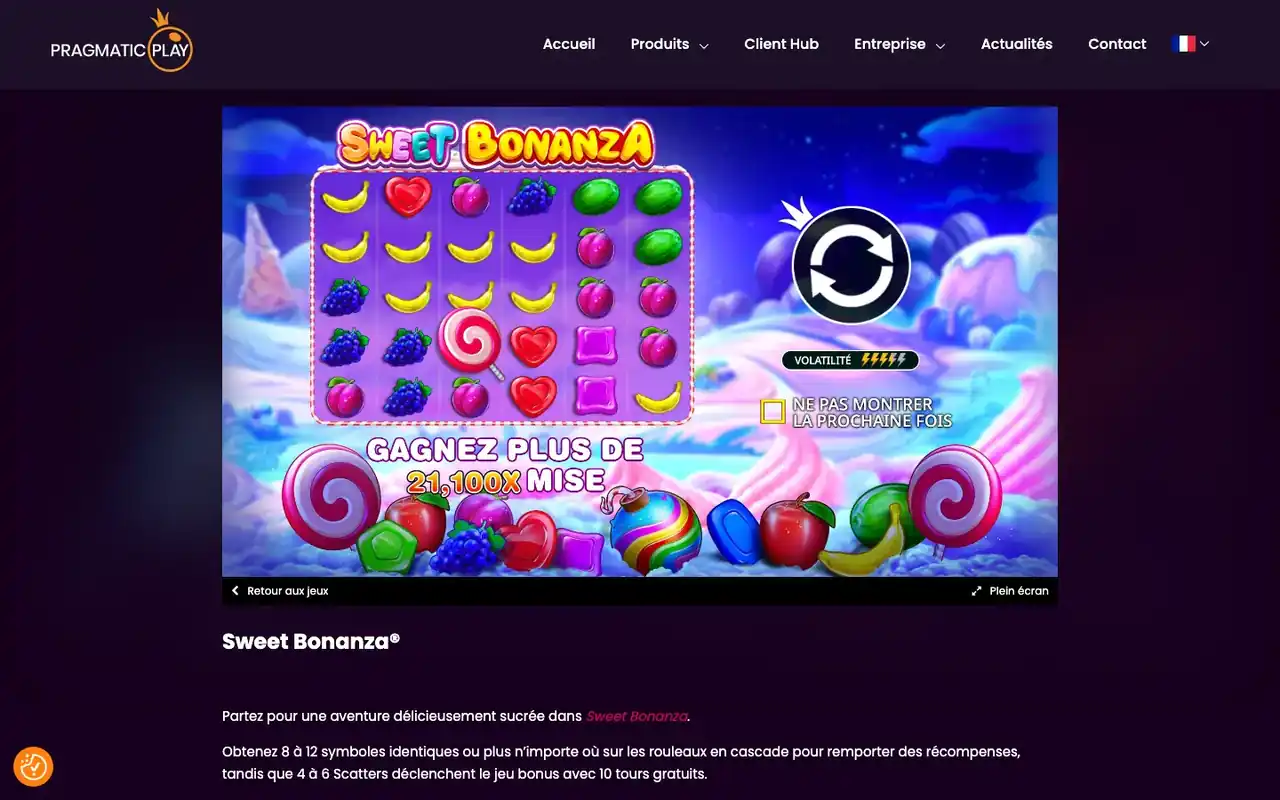 Page officielle de la machine à sous Sweet Bonanza de Pragmatic Play