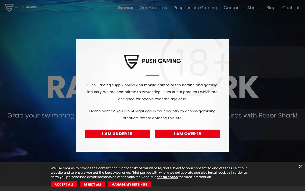 Page officielle de la machine à sous Razor Shark de Push Gaming