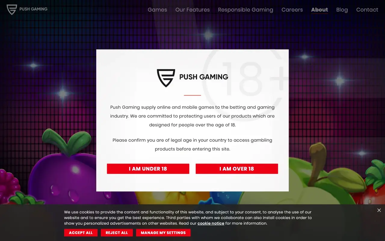 Page société du site officiel Push Gaming