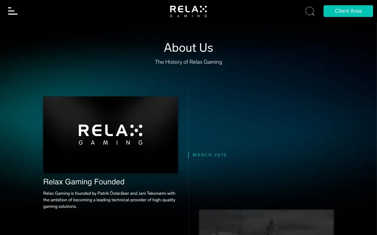 Page société du site officiel Relax Gaming