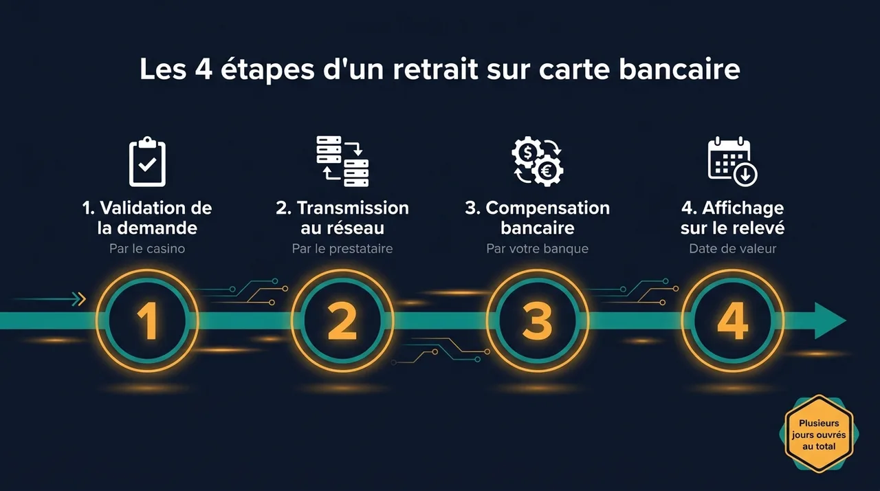Les quatre étapes du délai de retrait sur carte bancaire au casino en ligne